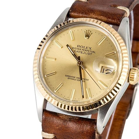 rolex datejust with leather band.